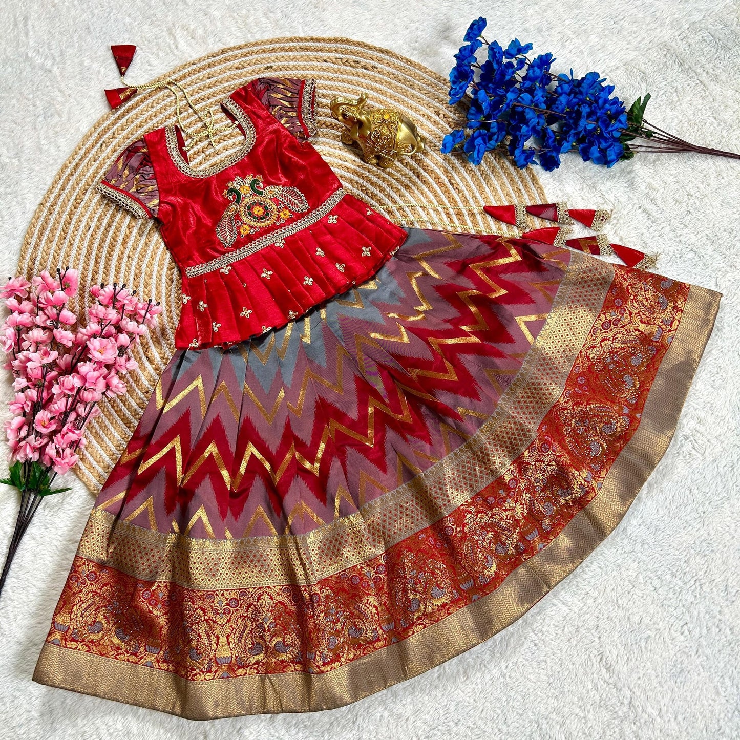 Girls- Silk Pavadai set