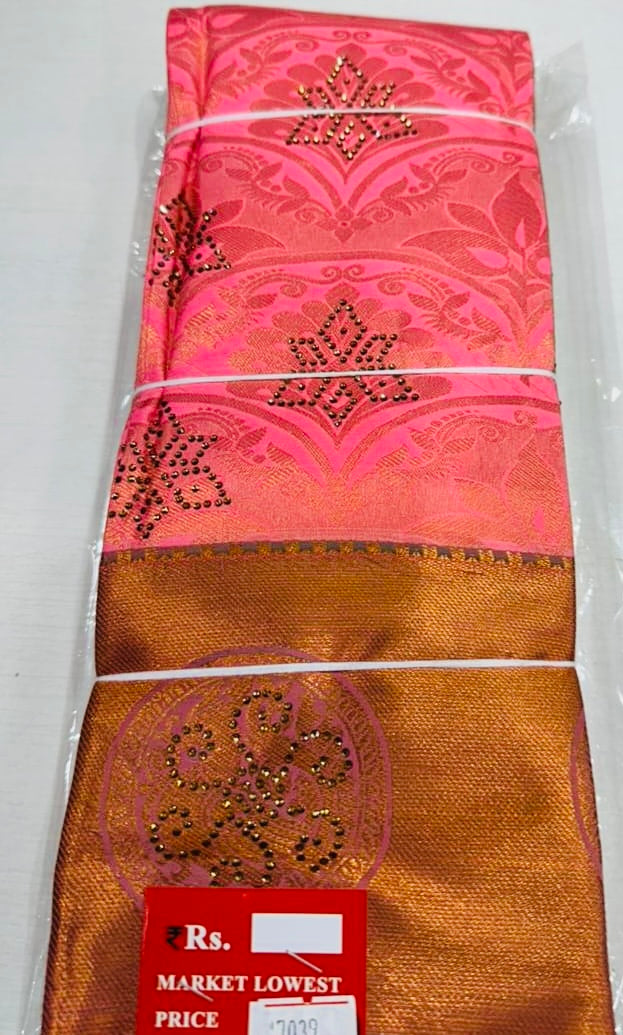 Kanchipuram sarees- Pink with stone work