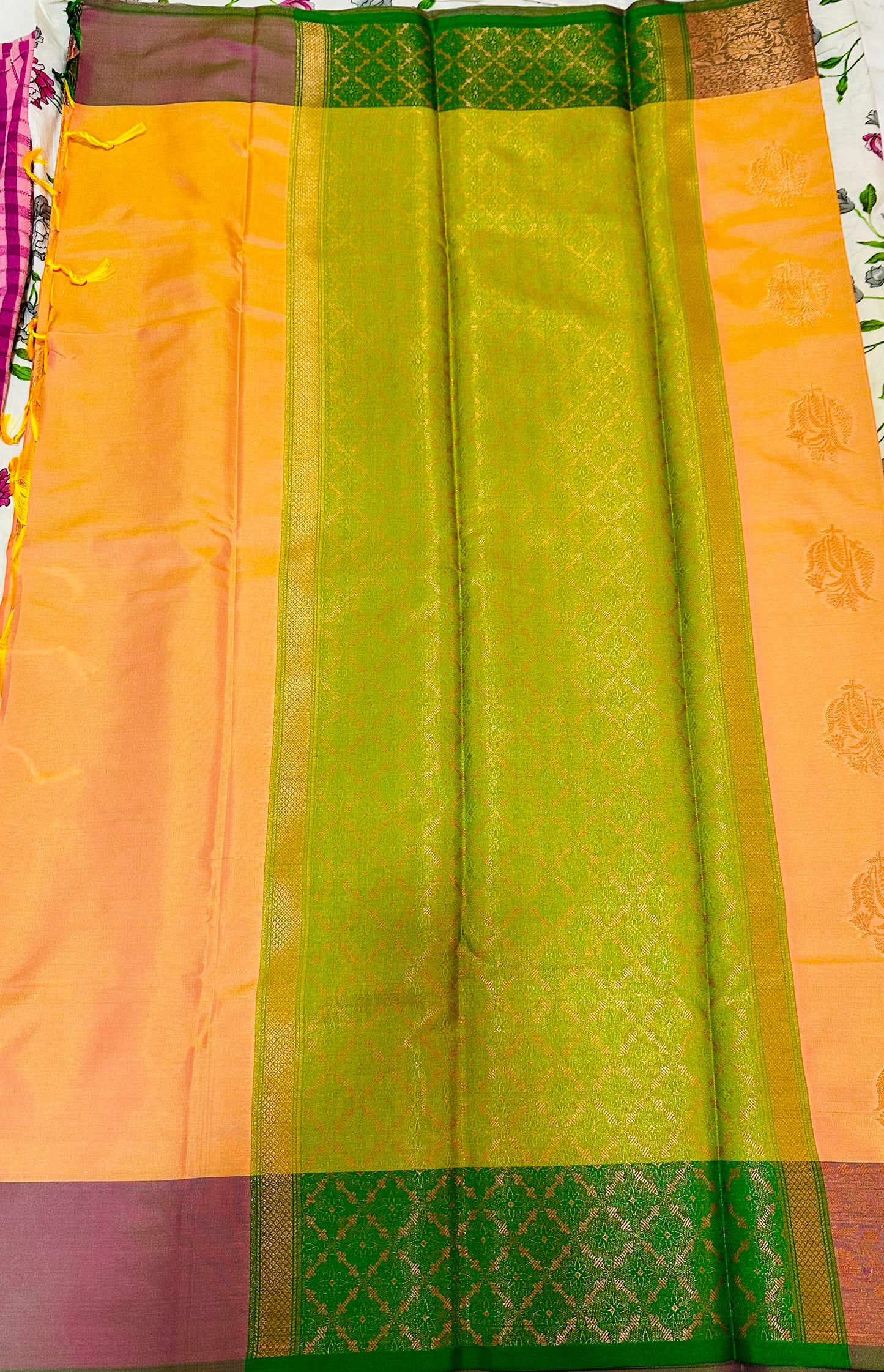 Kanchipuram Silk saree - Orange and green