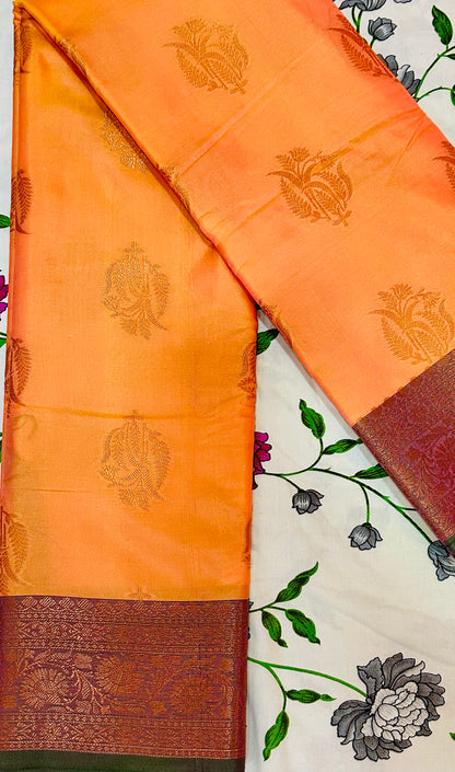 Kanchipuram Silk saree - Orange and green