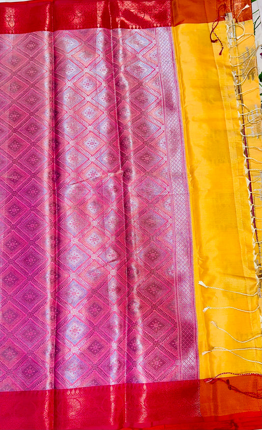 Kanchipuram Silk saree - Yellow and & Pink