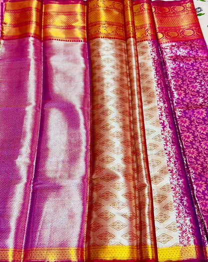 Kanchipuram Tissue Silk saree - Pink & Gold toned