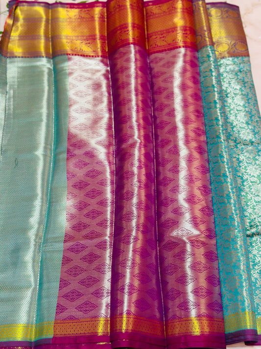 Kanchipuram Tissue Silk saree - Ramar blue & Gold toned