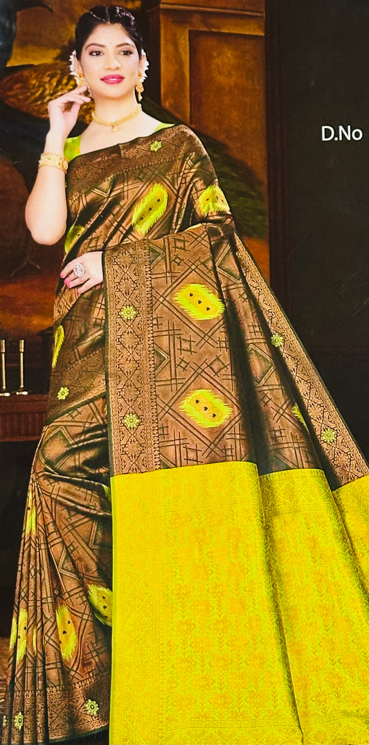 Soft silk saree - Green copper