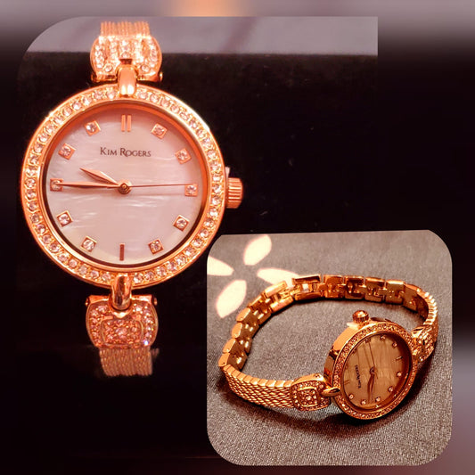 Women KR watch- Rose gold bracelet model with crystals