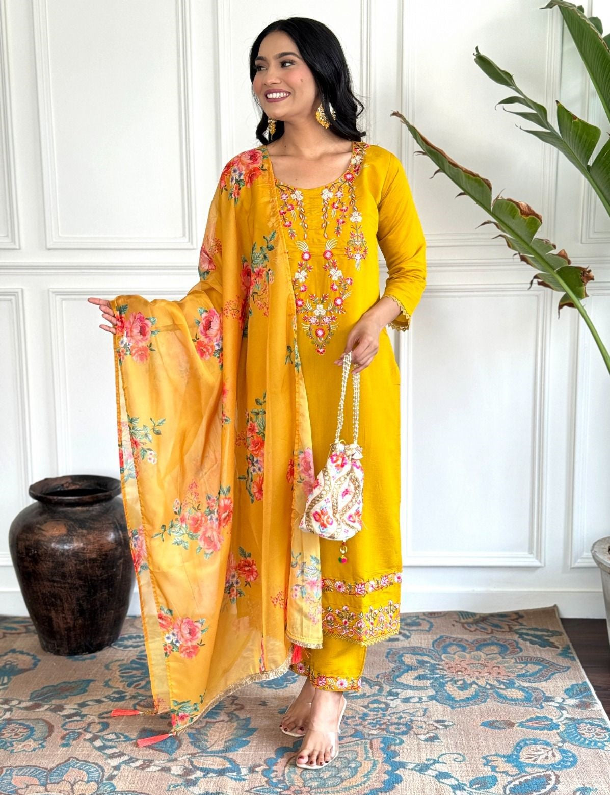 Mustard-Chanderi Kurta suit