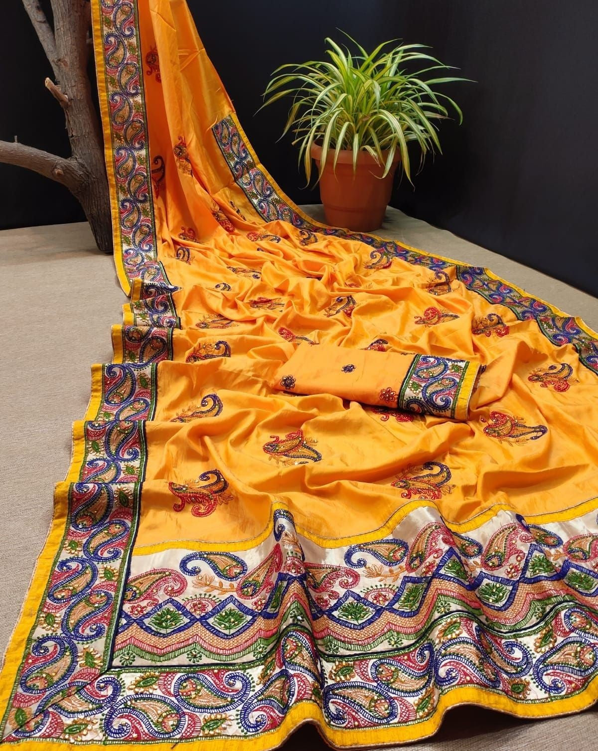 Silk saree with embroidery -Multiple colors