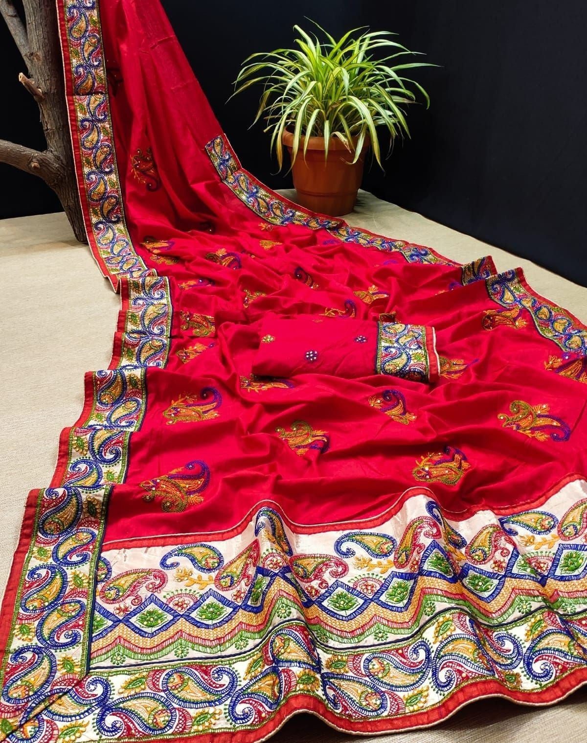 Silk saree with embroidery -Multiple colors