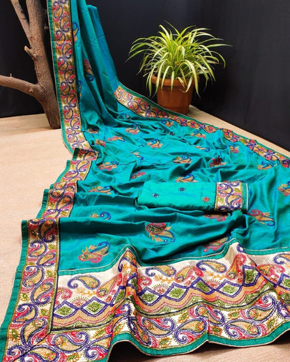 Silk saree with embroidery -Multiple colors