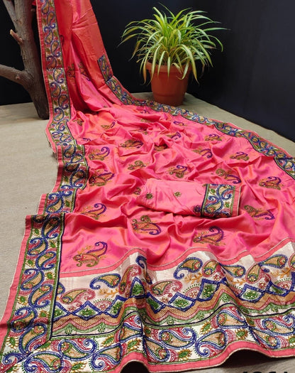 Silk saree with embroidery -Multiple colors