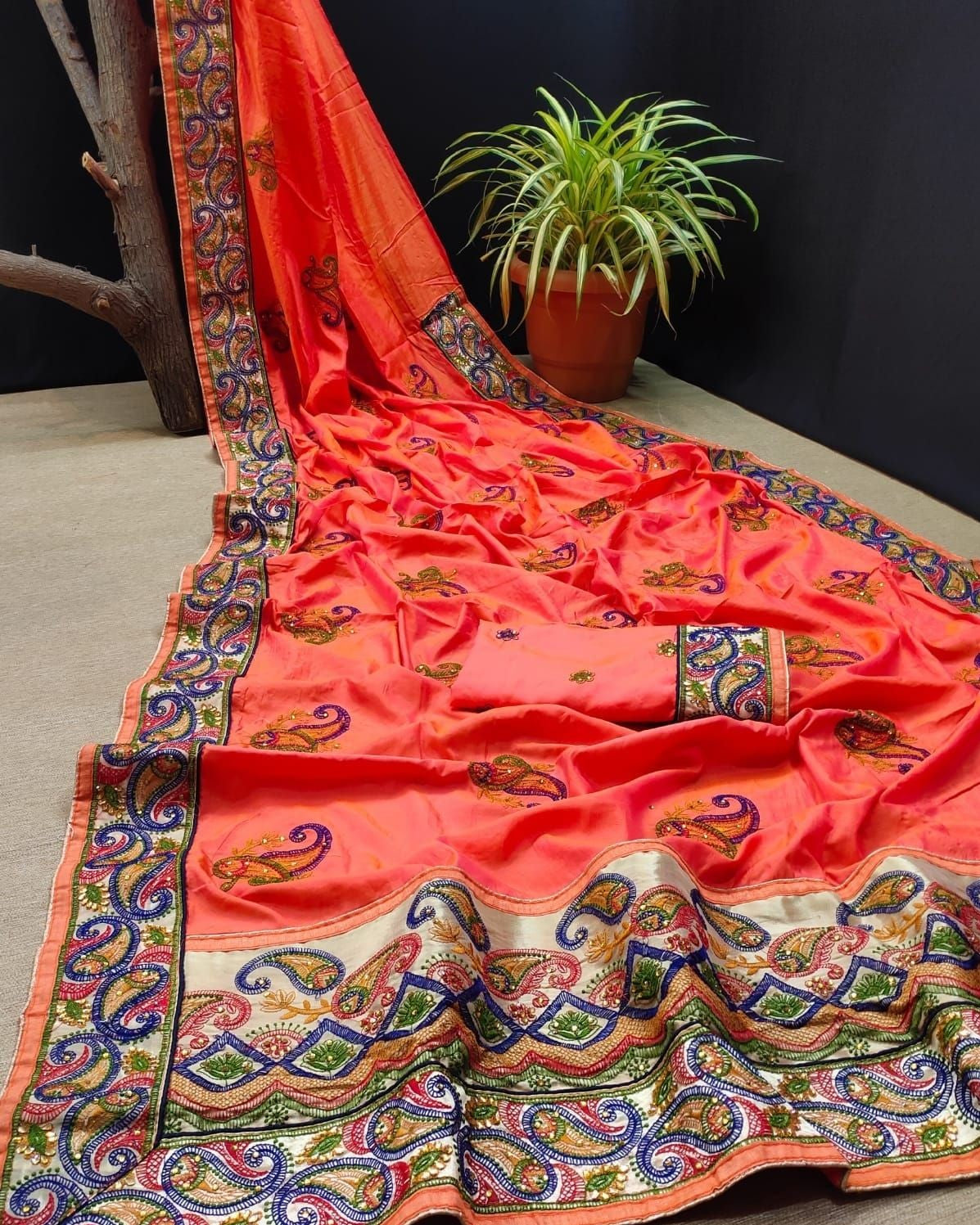 Silk saree with embroidery -Multiple colors