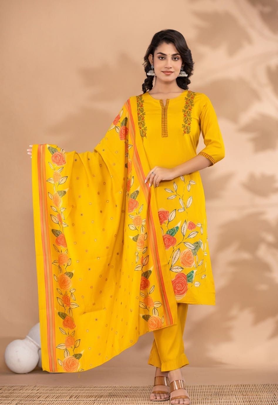 Muslin Kurtha suit- Mustard