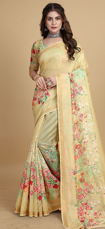 Linen Cotton Saree -Multiple Colors