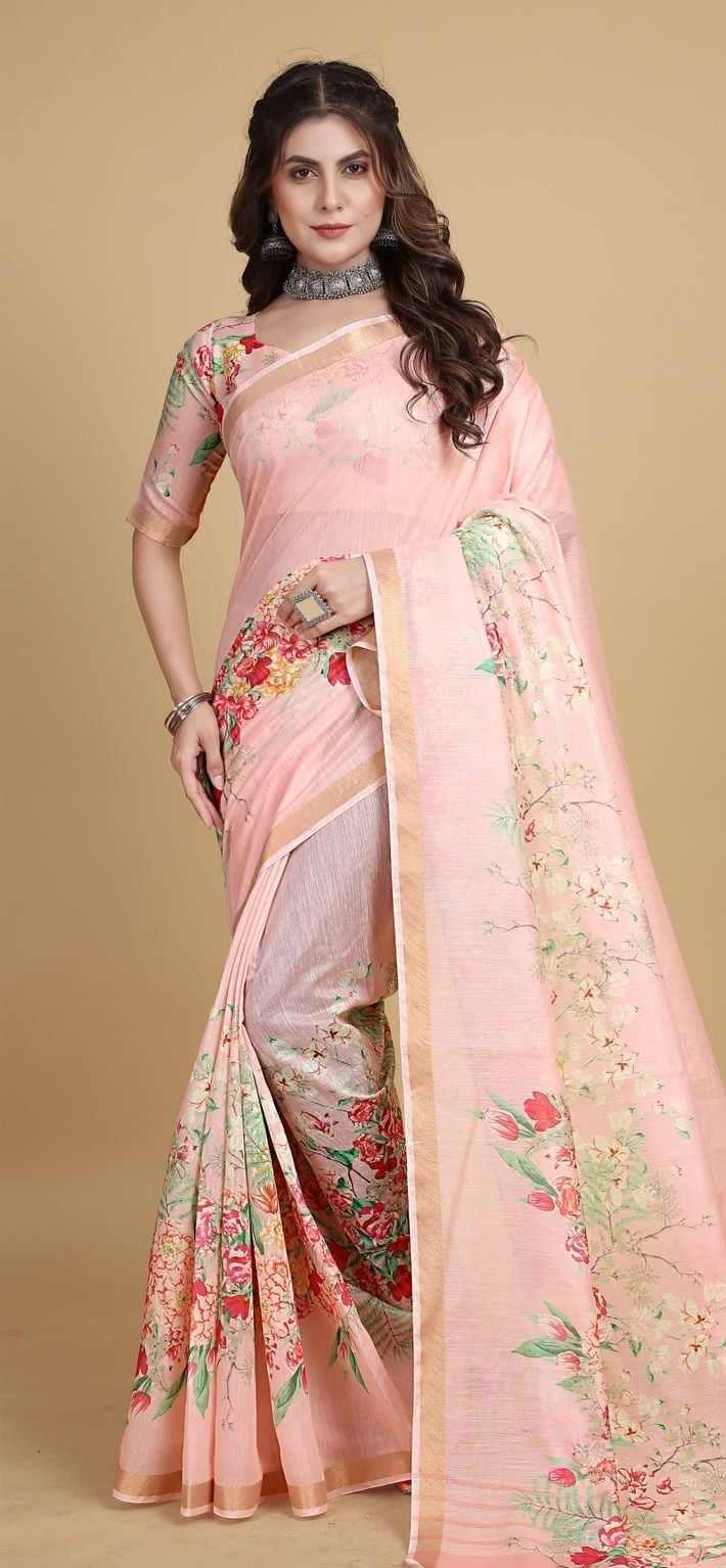 Linen Cotton Saree -Multiple Colors